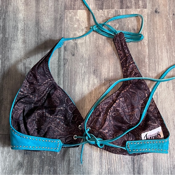 Diamond Leathers Triangle Bikini Biker Top sz Medium - Picture 3 of 7